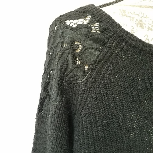 SALE Hollister CA Black Wool Sweater Lace Design - Picture 3 of 4